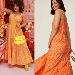 Color Me Courtney Polka Dot Tiered Maxi Dress Orange Size 2 Smocked‎ Bohemian